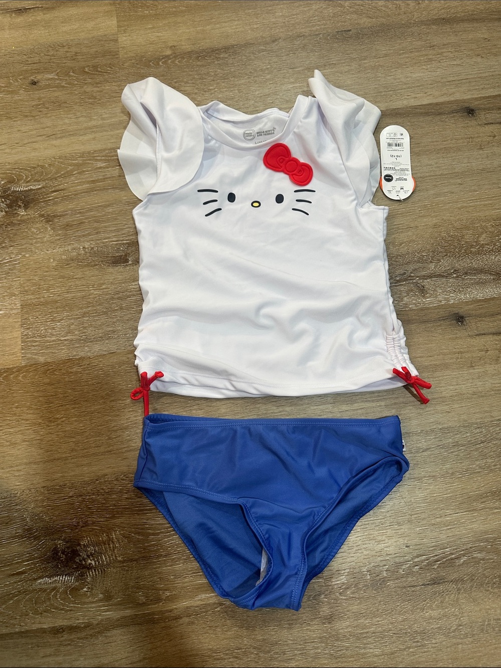 Sanrio Hello Kitty White Top with Red Bow & Blue Bottoms Kids Swim Set